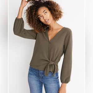 MADEWELL, Texture & Thread crepe wrap top, olive green, Small